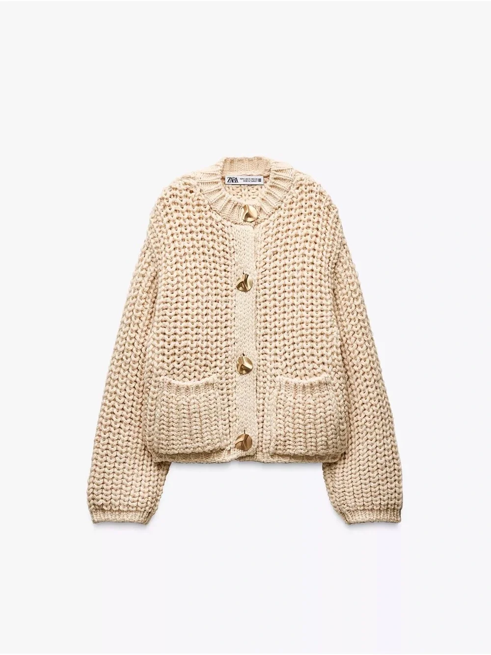 Zara Cream Chunky Knit Cardigan with Gold Buttons - Picture 1 of 1